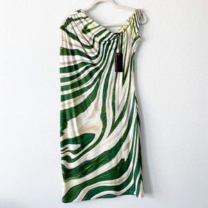 Roberto Cavalli Green Printed Toga Silky Dress
